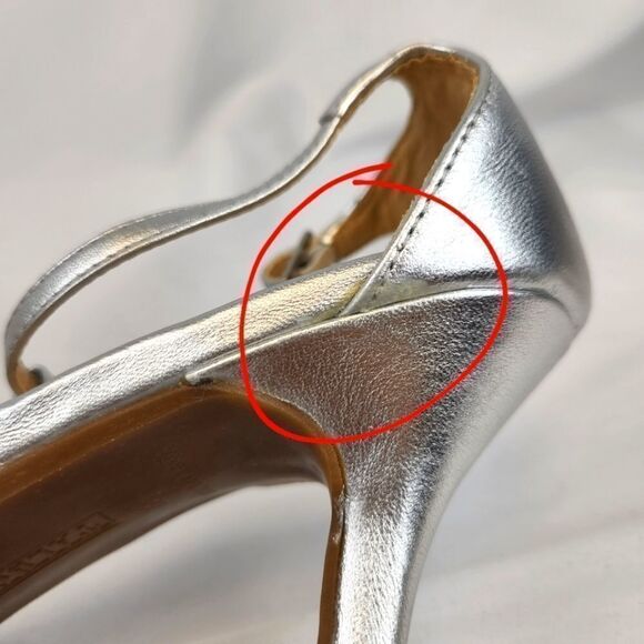 Talbots Silver Tone Metallic Strappy Stiletto Heel Ankle Strap Sandals Size 8.5 - Picture 9 of 13